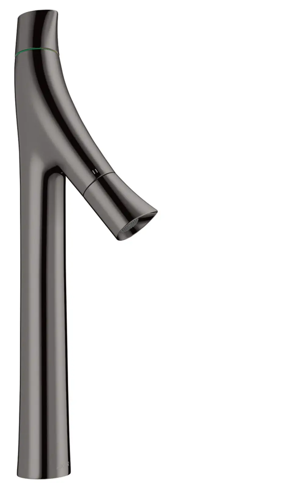 AXOR Waschtischmischer in Polished Black Chrome mit schlankem, geschwungenem Design, geeignet für Aufsatzwaschtische, ausgestattet mit einer Ablaufgarnitur.